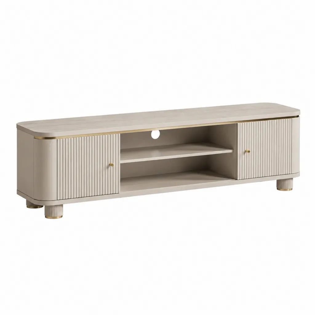 TV-Lowboard 160 x 40 x 50 cm aus MDF mit geriffelter Front in Beige