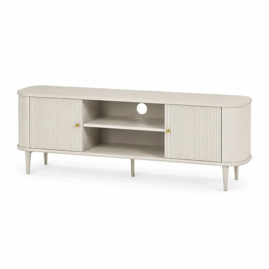TV-Lowboard 160 x 40 x 55 cm aus MDF mit abgerundeter Rechteckform in Cremeweiss