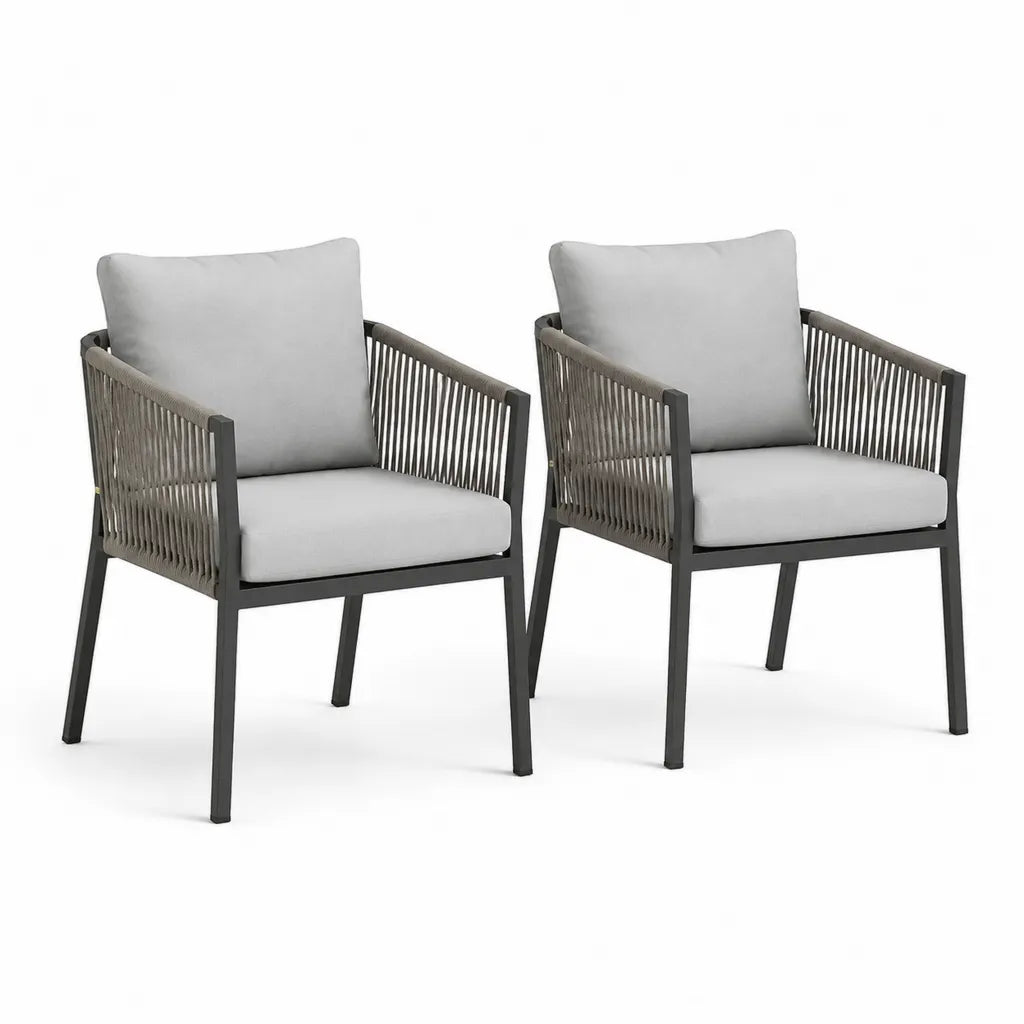 2er Set Gartenstuhle mit Kissen Aluminium und Polypropylen-Seilgeflecht Grau Anthrazit 62 x 65 x 83 cm
