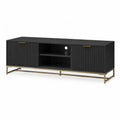 TV Lowboard 160 x 40 x 50 cm aus Spanplatte rechteckig Schwarz Gold mit 2 Turen und offenem Fach