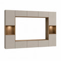 TV Wohnwand Set 240 x 200 x 35 cm aus Spanplatte und MDF rechteckig in Greige und Eiche