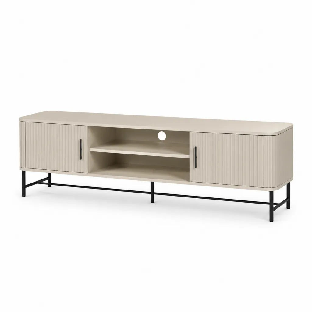 TV-Lowboard mit 2 Turen und offenen Fachern MDF und Stahl Beige 160 x 40 x 50 cm