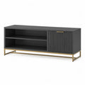 TV-Lowboard mit 2 offenen Fachern und Schranktur aus MDF und Stahl rechteckig Schwarz Gold 140 x 40 x 60 cm