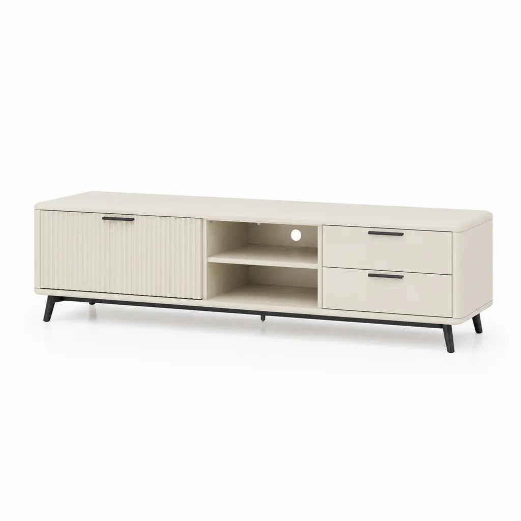 TV-Lowboard mit Schubladen und Kabeloffnung aus MDF rechteckig cremeweiss schwarz 160 x 40 x 55 cm