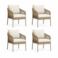 4er Set Gartenstuhle mit Armlehnen 58 x 60 x 83 cm Stahlgestell PE-Geflecht Beige Cremeweiss