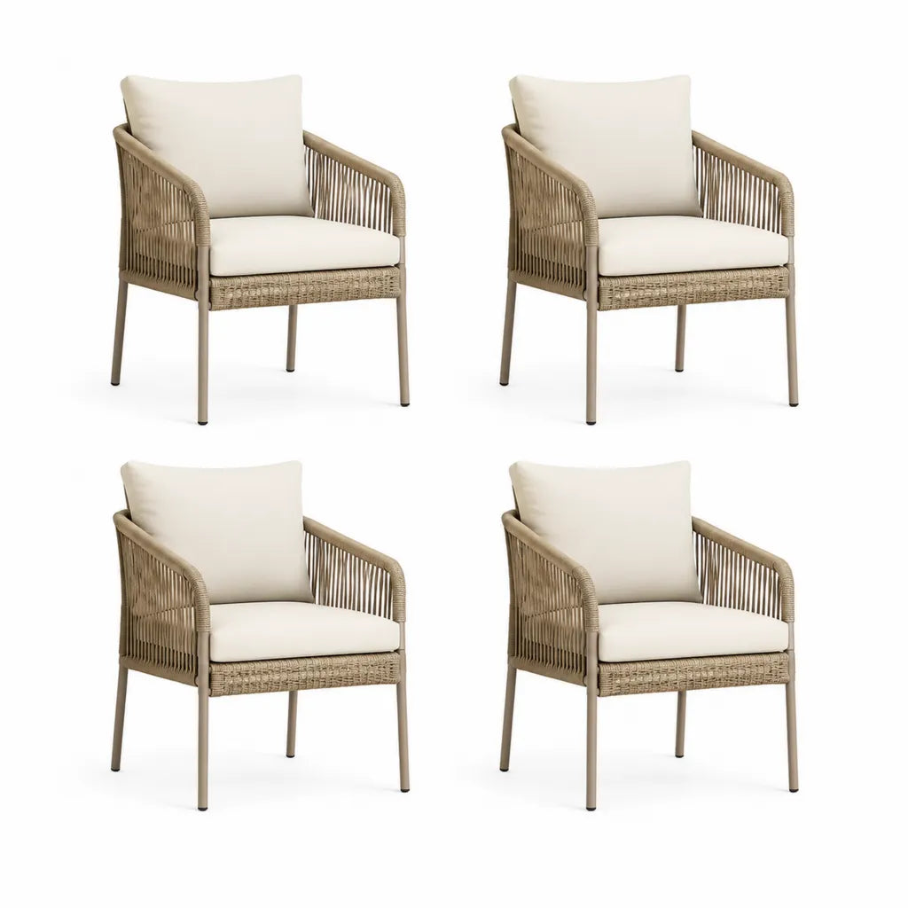 4er Set Gartenstuhle mit Armlehnen 58 x 60 x 83 cm Stahlgestell PE-Geflecht Beige Cremeweiss