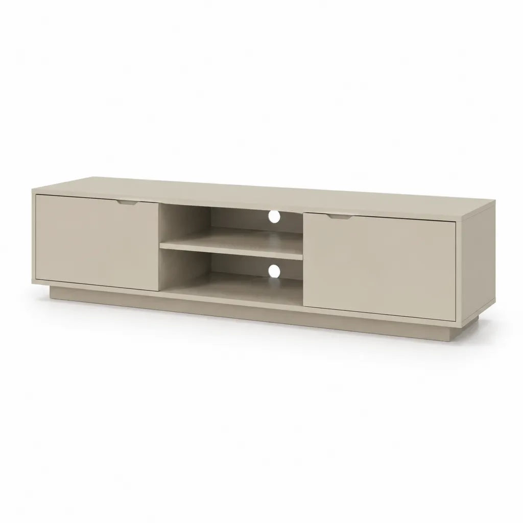 TV-Lowboard mit 2 Turen und 2 offenen Fachern Spanplatte rechteckig Greige 160 x 40 x 45 cm