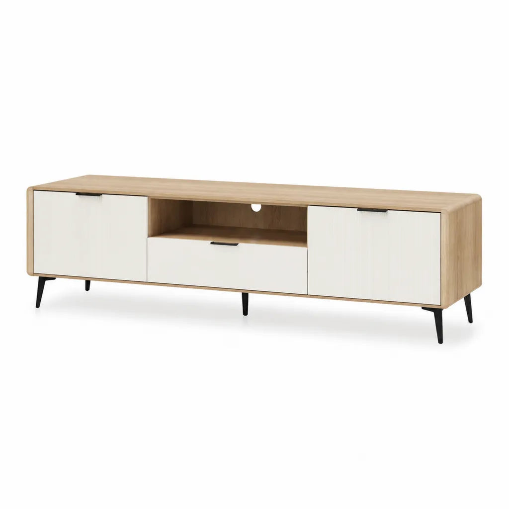 TV Lowboard 180 x 40 x 50 cm Spanplatte rechteckig Eiche Weiss