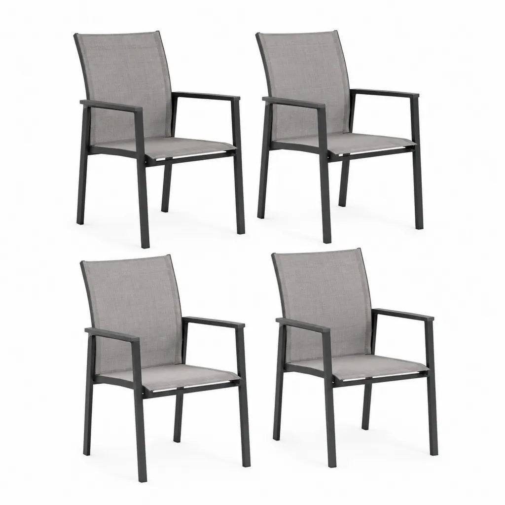 4er Set Gartenstuhle mit Armlehnen Aluminium und Textilene Grau Schwarz 55 x 65 x 92 cm