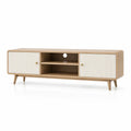 TV-Lowboard mit 2 Turen und offenen Fachern 160 x 40 x 55 cm MDF mit Eichenfurnier rechteckig Naturweiss